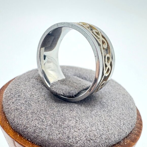 Stainless Steel Gold Silver Color Celtic Knot Design Cigar Band 8.25mm Wide Sz 7 - Picture 4 of 8